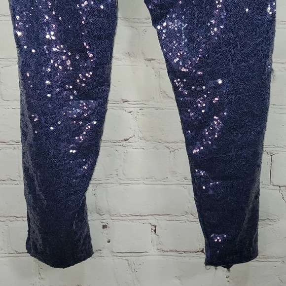 Tipsy Elves Blue Sequin High Waisted Leggings Women's Size L - Picture 12 of 14
